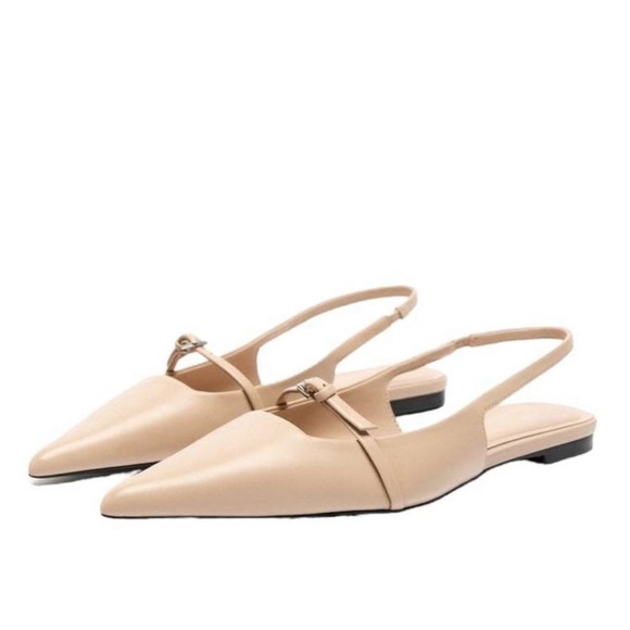 Zara Pointed Flat Leather Sling backs in Size 36 or US 6 - Picture 2 of 8